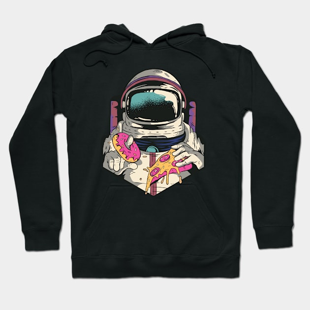 Astronaut in space with pizza and donut Hoodie by Graphic Duster